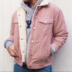 TopShop Pink Corduroy Faux Fur Lined Jacket
